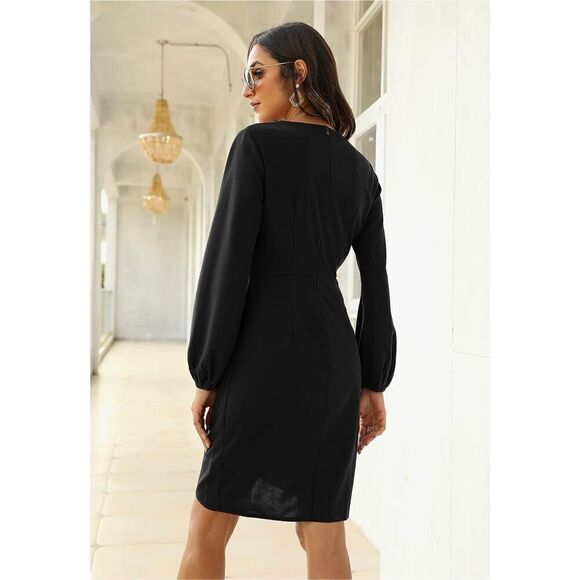 New Manydress Bodycon Deep V Neck Dress Wrap Ruched S - Picture 2 of 5